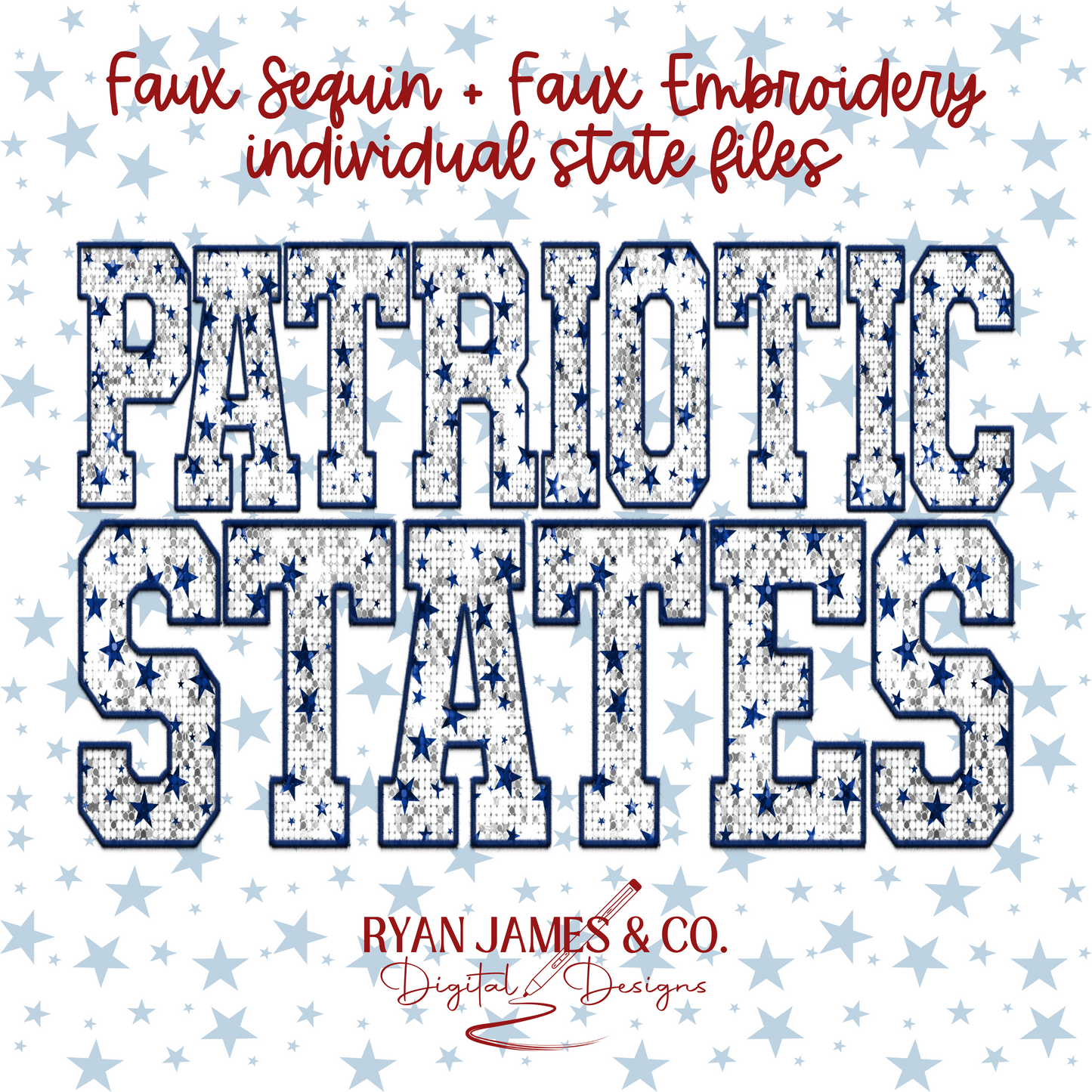 Individual Faux Sequin + Faux Embroidery Patriotic States