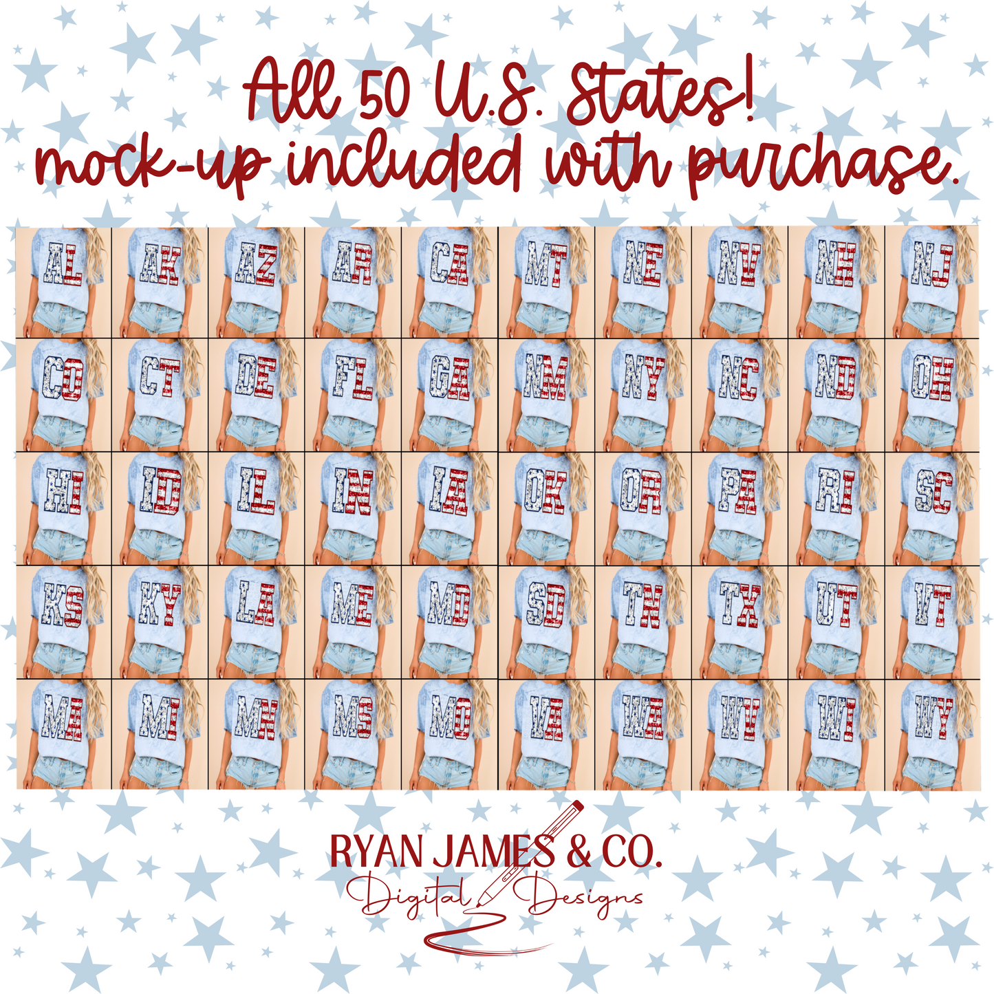 Individual Faux Sequin + Faux Embroidery Patriotic States