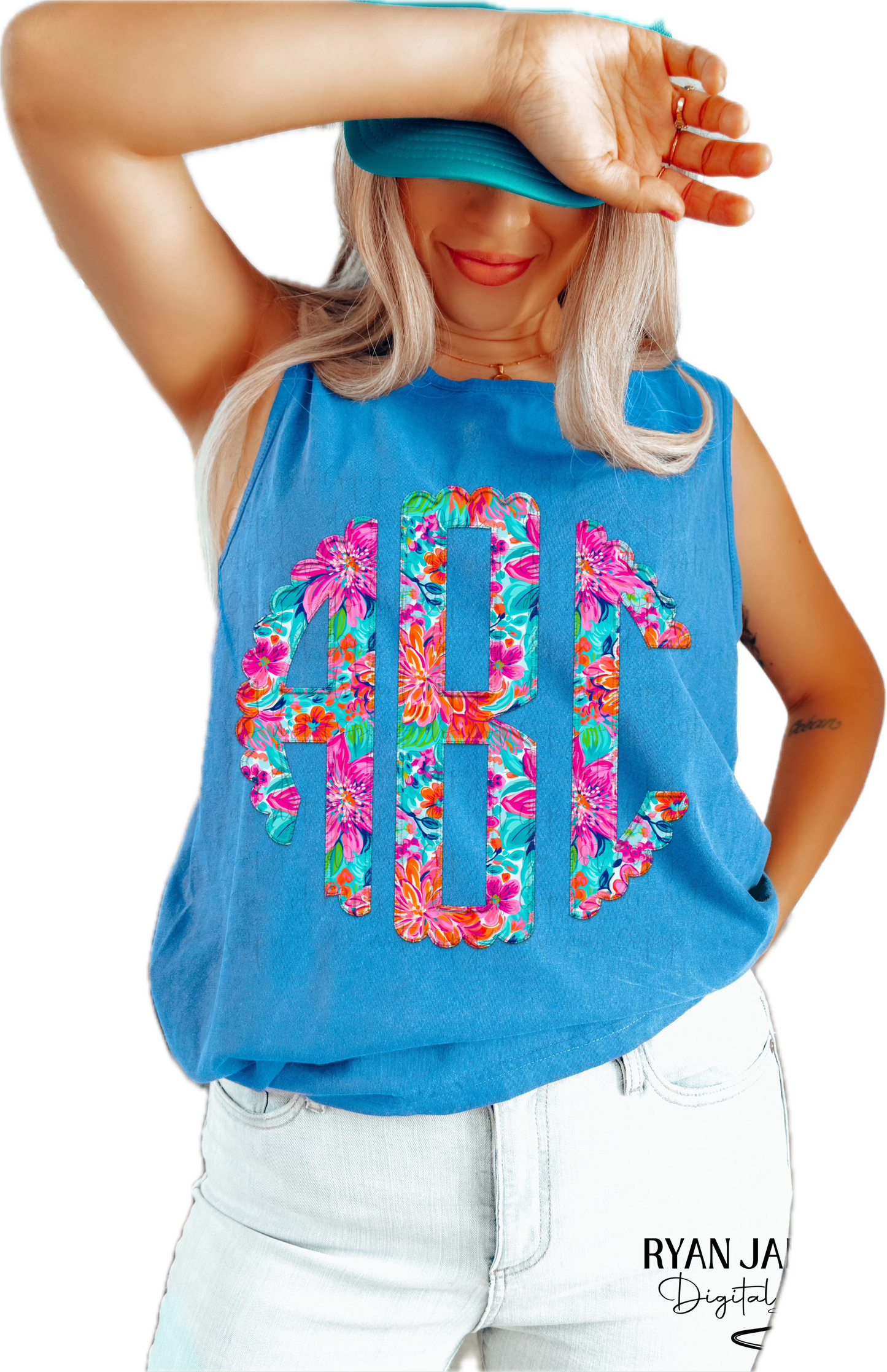 Preppy Floral 2 Faux Embroidery Monogram Set