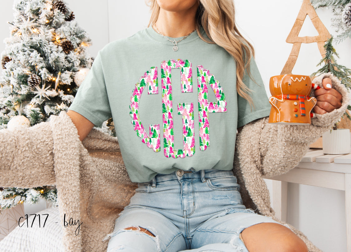 Preppy Tree Farm Faux Embroidery Monogram Set