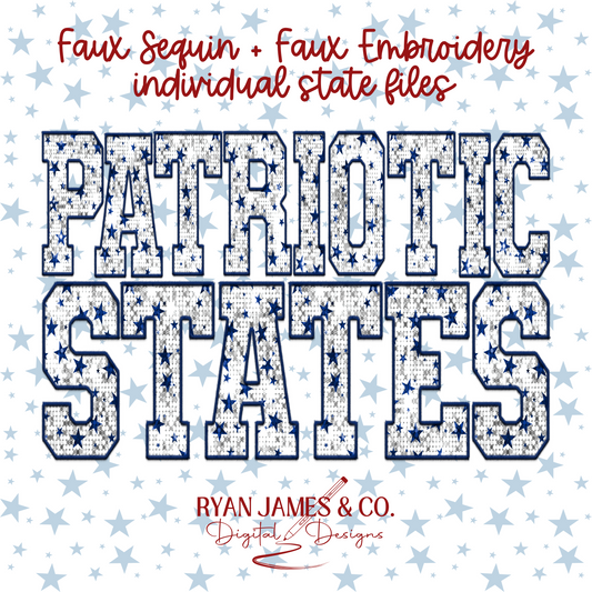 Individual Faux Sequin + Faux Embroidery Patriotic States
